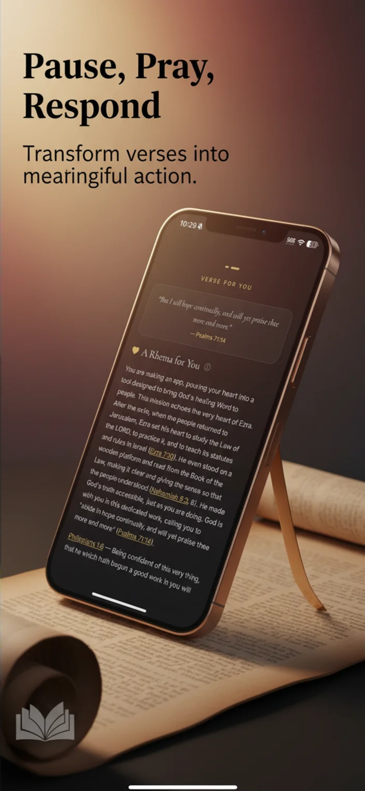 Rhema screenshot showing verse and response screen